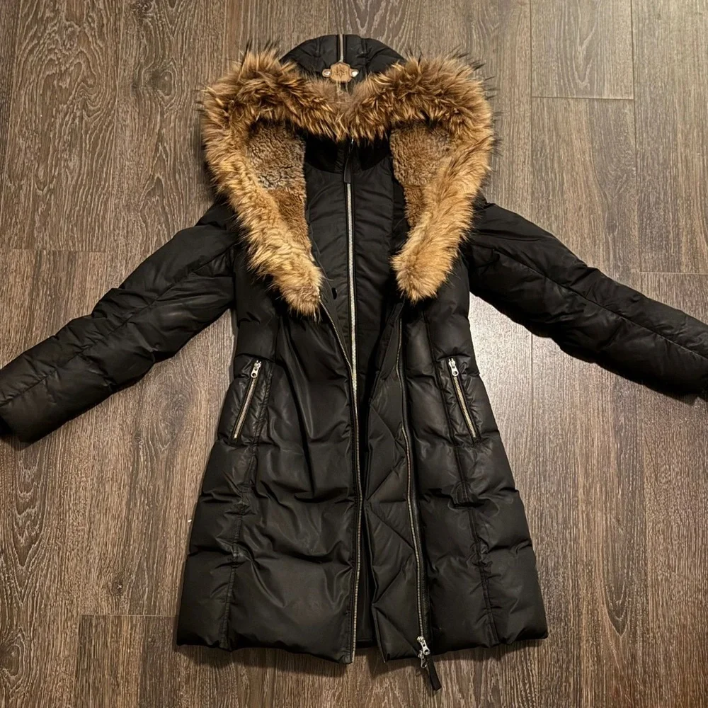 Mackage Black Puffer Coat with Tan REAL-Fur Trim - Picture 2 of 8